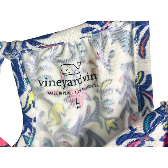 Vineyard Vines Romper Girls Sz L/14 Blue White Tie Waist Twine Spaghetti Straps - Picture 2 of 9